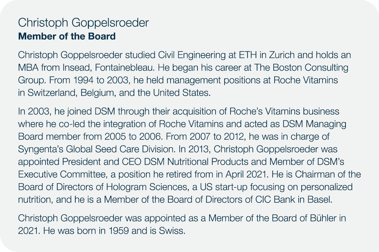 Christoph Goppelsroeder Member of the Board Christoph Goppelsroeder studied Civil Engineering at ETH in Zurich and ho...